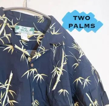 TWO PALMS 대나무 패턴 반팔 셔츠 네이비