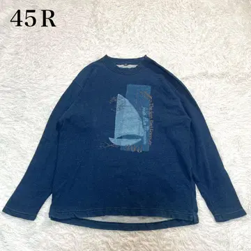 45R 쭈리 레이어드 요트 908 티셔츠 상의 인디고 네이비 나염