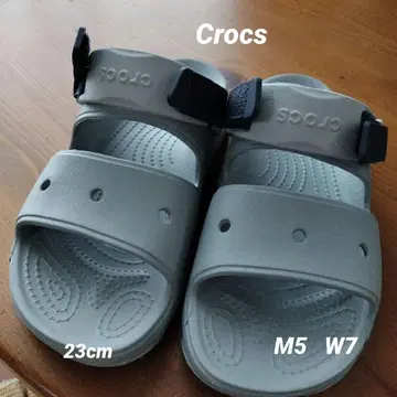 Crocs 그레이 네이비 샌들 백 스트랩 여성용 23cm