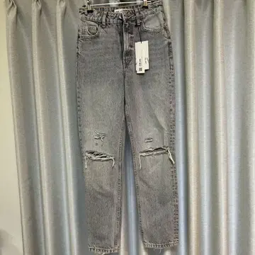 자라 데미지 가공 그레이 스트레이트 데님