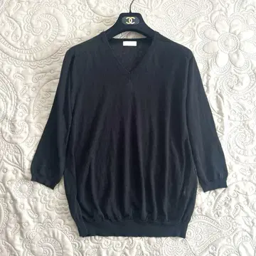 Ballsey 린넨 실크 V넥 7부 소매 스웨터 투모로우랜드