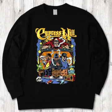 Cypress Hill 컬러 랩 T 블랙 맨투맨 XL