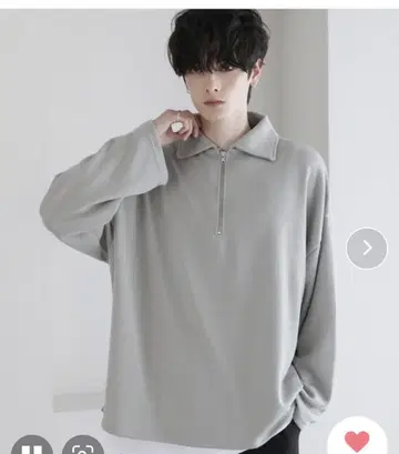 12 게이지 밀라노 리브 하프 지퍼 니트 라이트 그레이