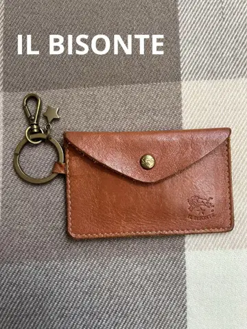 IL BISONTE 일비종떼 가죽 키링이 포함된 카드 케이스 카멜