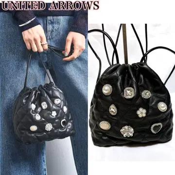 UNITED ARROWS 비쥬 모티브 가죽 백 복조리 블랙