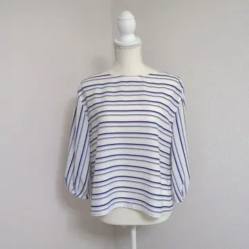 스트라이프 오분 소매 보트넥 블라우스