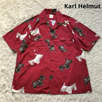 Karl Helmut 스코티시 테리어 프린트 오픈 카라 셔츠