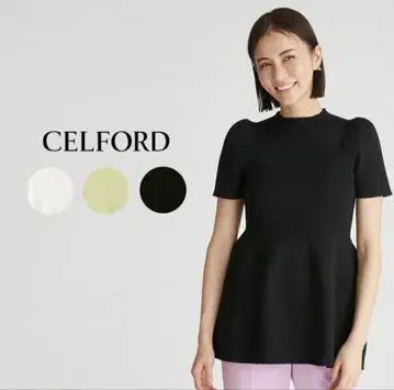 36 CELFORD 블랙 반팔 페플럼 니트 풀오버