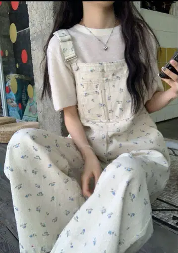 꽃무늬 데님 오버롤