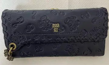 ANNA SUI 가죽 가마구치 달리아 엠보 네이비 컬러 장지갑