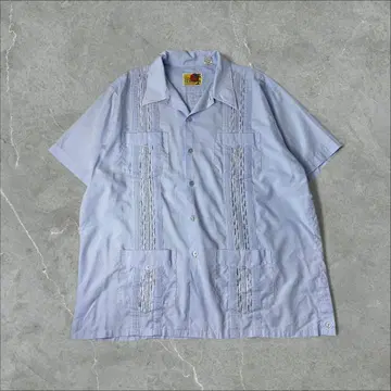GUAYABERA 자수 오픈 카라 셔츠 쿠바 셔츠 L 스카이블루 블루