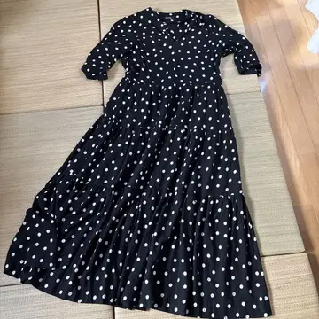 SINME 블랙 화이트 도트 롱 원피스 M