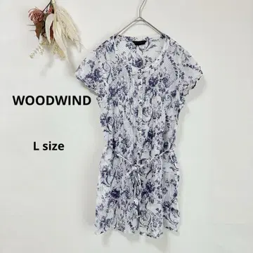 WOODWIND 튜닉 셔츠 L 노카라 꽃무늬 프렌치 슬리브 올 패턴