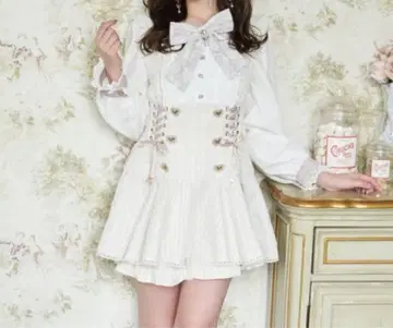 LIZ LISA 메시지 리본 트위드 셋업 화이트