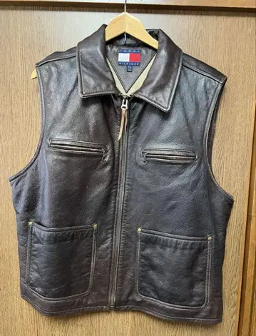 80s 토미힐피거 가죽 베스트 빈티지