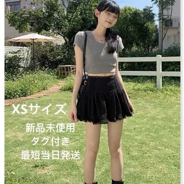 새상품 플레어 스커트 블랙 미니 스커트 귀여운 하의 스커트 레이스 고급