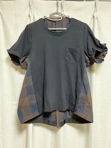 사카이 sacai 백 체크 절개 반팔 티셔츠 1