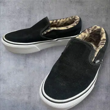Vans 반스 블랙 스웨이드 슬립온 표범 무늬 보아 23.5cm