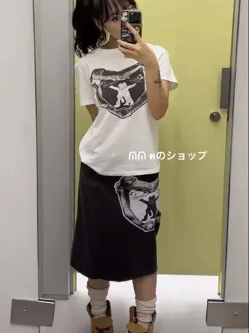 OPEN YY 하트 프린트 티셔츠 화이트 L 사이즈