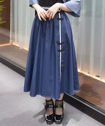 엑시즈팜 차이나 스커트 오리엔탈 네이비