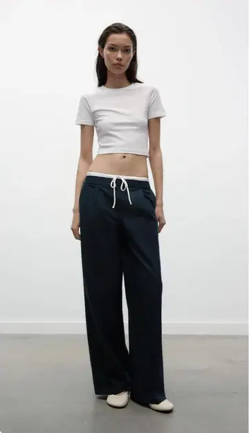 자라 와이드 레그 팬츠 더블 허리 밴딩