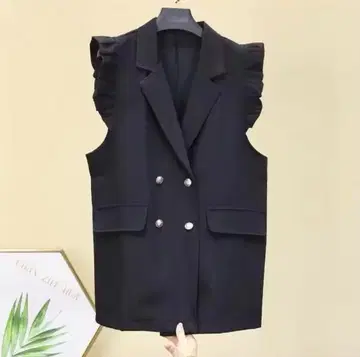 프릴 소매 더블 버튼 자켓 블랙
