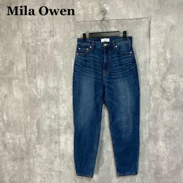 Mila Owen 센터 프레스 맘 테이퍼드 데님 팬츠 0