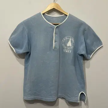60s 빈티지 헨리 반팔 맨투맨 고양이 눈 프린트 CAMP