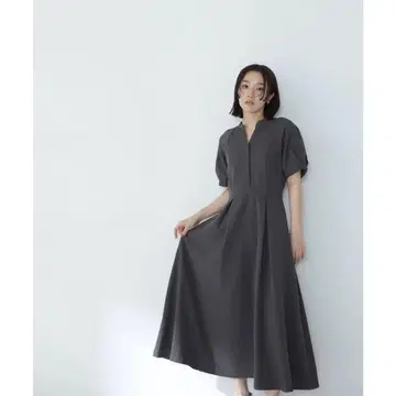 내추럴 뷰티 베이직 린넨 라이크 형태 플레어 원피스 차콜