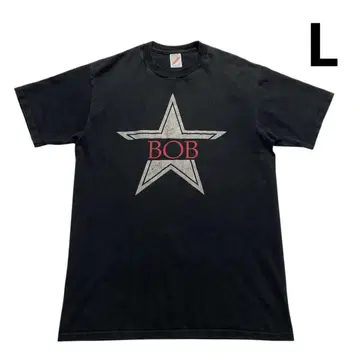 90s USA제 Jerzees BOB 티셔츠 L 블랙 실버 레드 스타 별