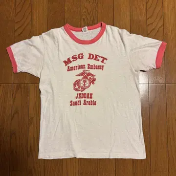 70s Hanes 오렌지 택 군 프린트 링거 T