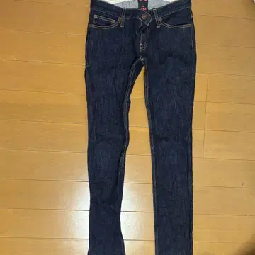 스키니 데님 다크 블루 사과 자수