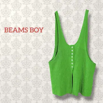 BEAMS BOY 7 게이지 롱 탱크탑 그린 스트레치 루즈핏
