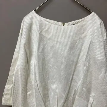 알파 큐빅 풀오버 7부 소매 블라우스(L) 화이트 섀도우 체크