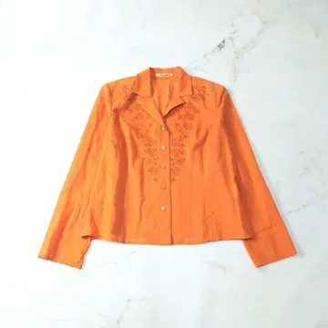 c 아쿠아 스큐텀 셔츠 자수 시어 긴팔 오렌지 블라우스 레트로