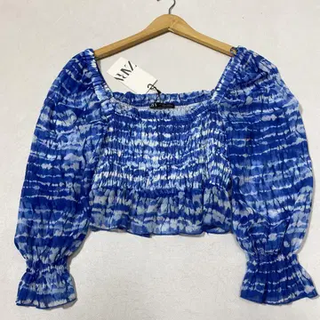미사용 ZARA 자라 셔링 볼륨 슬리브 크롭 블라우스