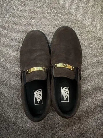 VANS 브라운 슬립온 골드 금장 장식