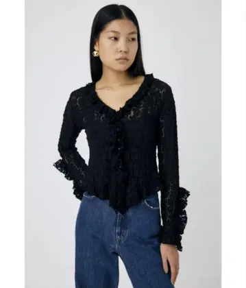 moussy CUT LACE RUFFLE 블라우스