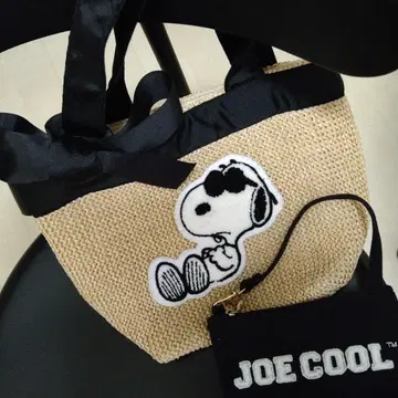 스누피 토트백 JOE COOL 스트로우 백 바스켓백 파우치