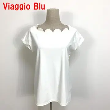 A6487 비아지오 블루 티셔츠 상의 반팔 스캘럽 화이트 2