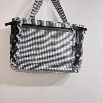 WEGO 깅엄 체크 무늬 A4 이타백 레이스업 토트백