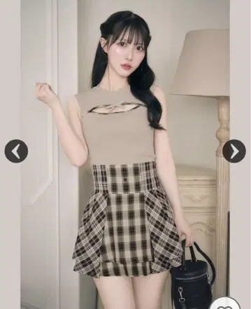 프릴 체크 미니 스커트