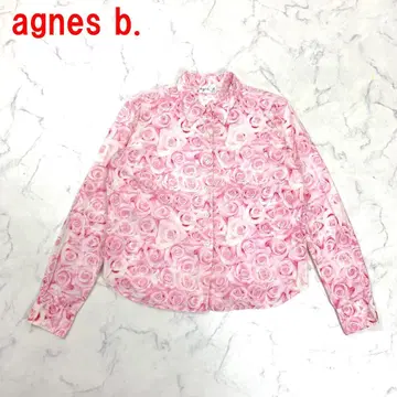 A6505 에네스베 긴팔 셔츠 블라우스 면 꽃무늬 핑크 M 상당