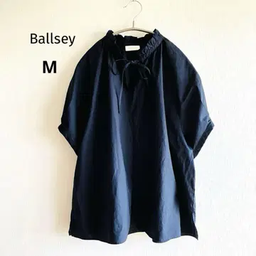 Ballsey 보르지 넥 프릴 블라우스 코튼 네이비 네이비 컬러