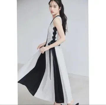 SNIDEL 사이드 플리츠 바이컬러 원피스