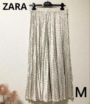 ZARA 자라 플레어 롱 스커트 베이지 블랙 도트 무늬 새상품급