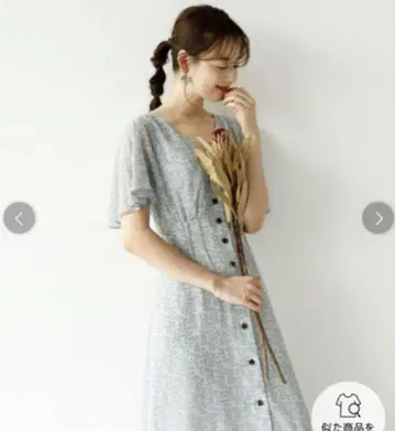 택 포함 미사용품 마이 스트라다 워셔블 소매 플레어 프린트 원피스 36