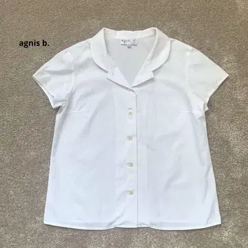 에네스베 agnis b. 반팔 셔츠 화이트 오픈 카라 둥근 카라