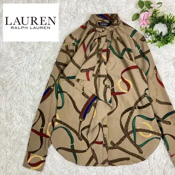 LAUREN RALPH LAUREN 체인 패턴 보타이 긴팔 블라우스 XS