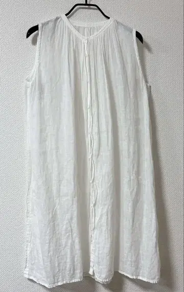 나카가와 마사시치 상점 린넨 슬리브리스 겉옷 개더 원피스